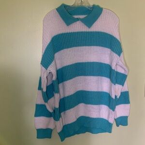 Striped Teal and White Sweater